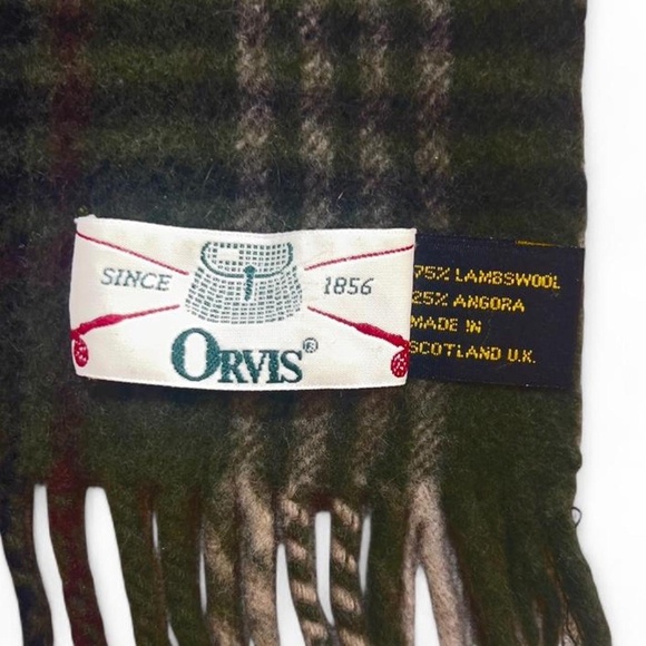 Orvis Vintage Plaid Lambswool & Angora Scarf 40" x 9" - Picture 3 of 3